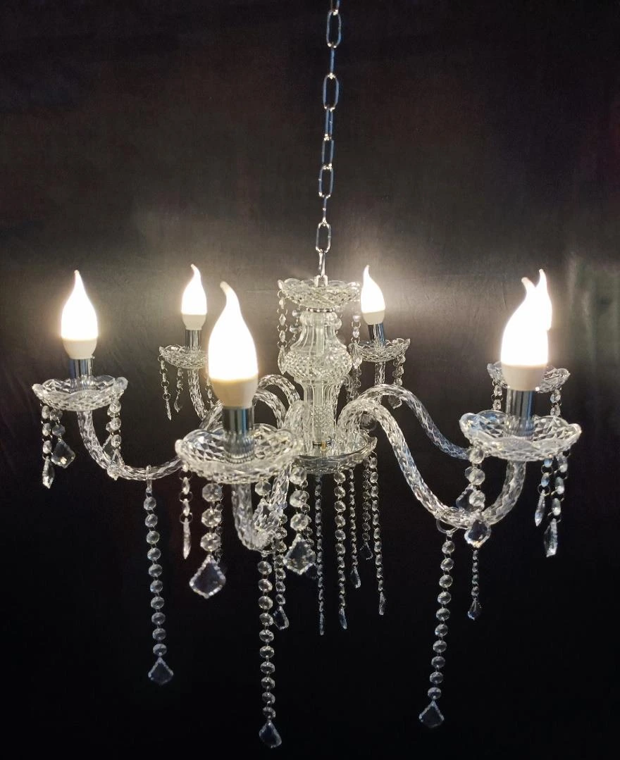 Acrylic Chandeliers 6 Arm with Bulb 65x55cm